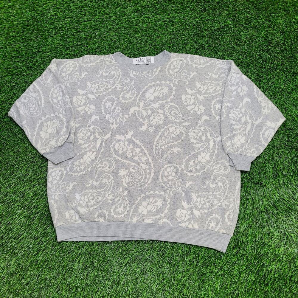Vintage 90s Paisley AOP Sweater Womens XL 24x24 Boxy Gray